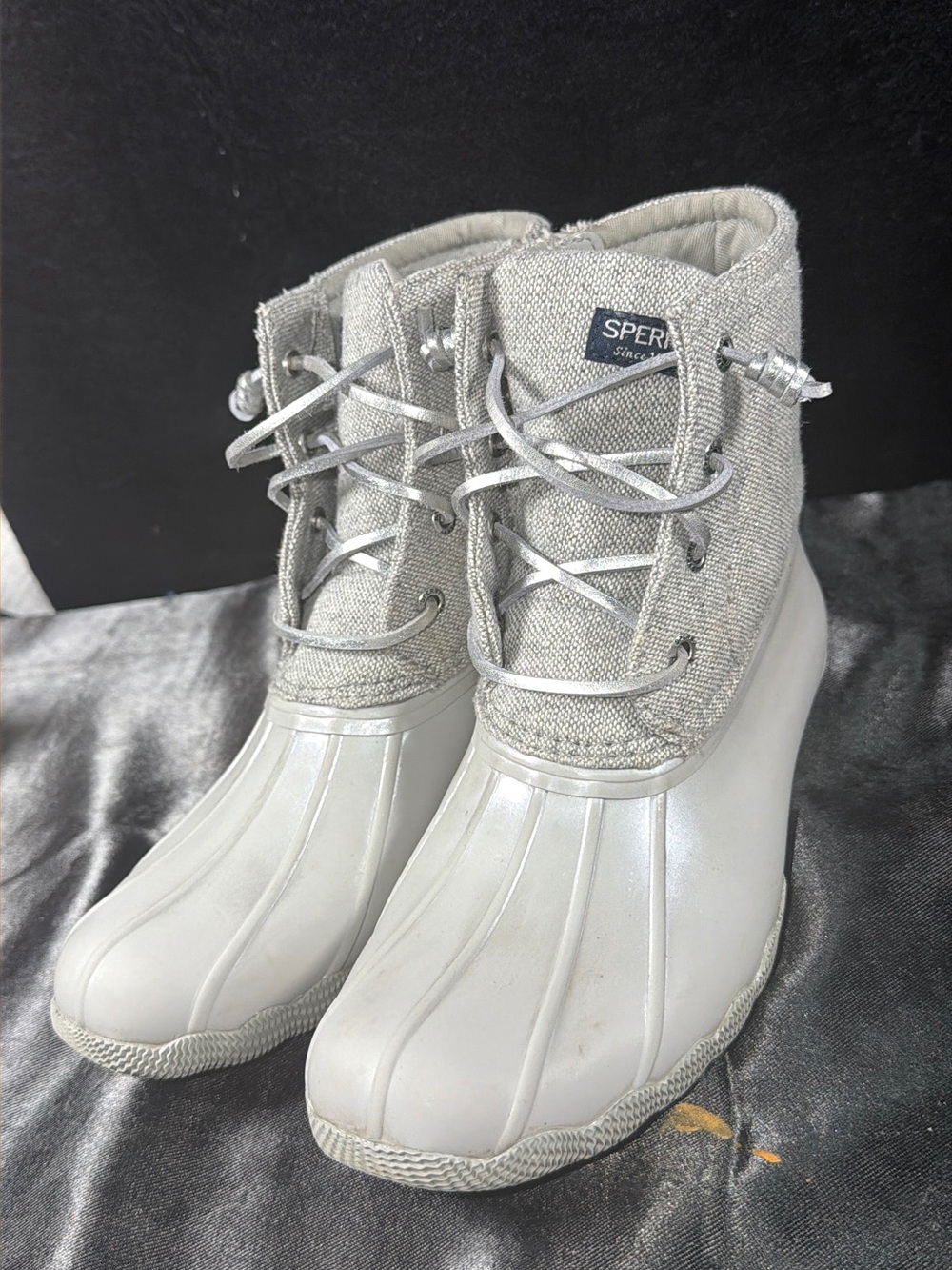 Sperry Women’s Light Gray Duck Boots - Lace-Up Waterproof Winter Boots